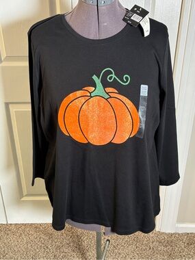 NWT Kim Rogers Glitter Pumpkin Top XXL Black Fall